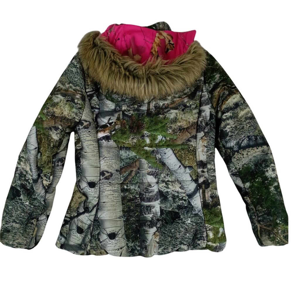Mossy Oak Puffer Jacket Women‎ Small 34-36 Break Up Camo Removable Hood Full Zip